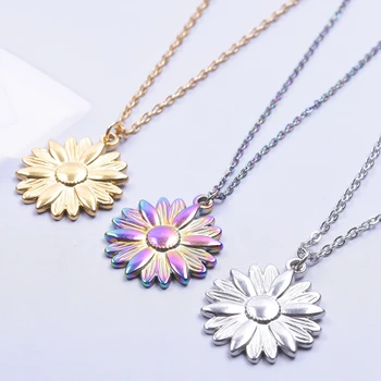Collana con ciondolo con ciondolo a forma di fiore margherita catena di gioielli in acciaio inossidabile sul collo collane per donna uomo accessori girocollo di moda 1