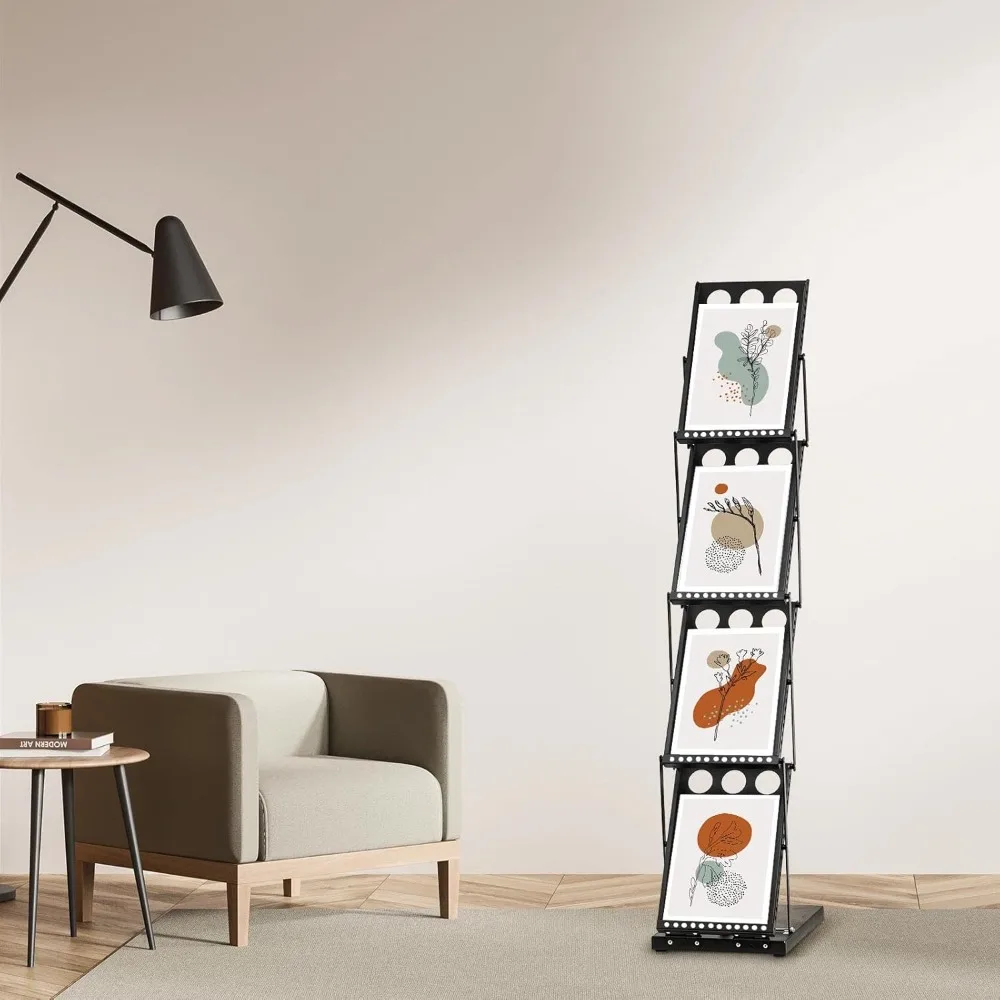 1 Piece Foldable Magazine Rack Metal Catalog Literature Racks,Portable 4 Pockets with Carrying Bag Brochure Stand 5