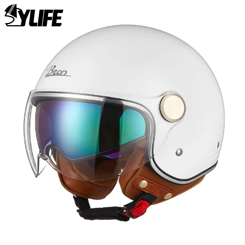 

Мотоциклетный шлем с двойными линзами для мужчин и женщин, дышащий полушлем с открытым лицом в стиле ретро