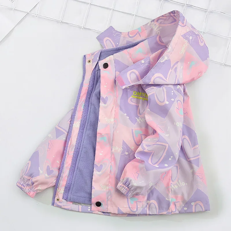 Girls' Jacket Spring and Autumn New Children's Jacket Three-in-one Removable Velvet Thickened Girls' Autumn Clothing