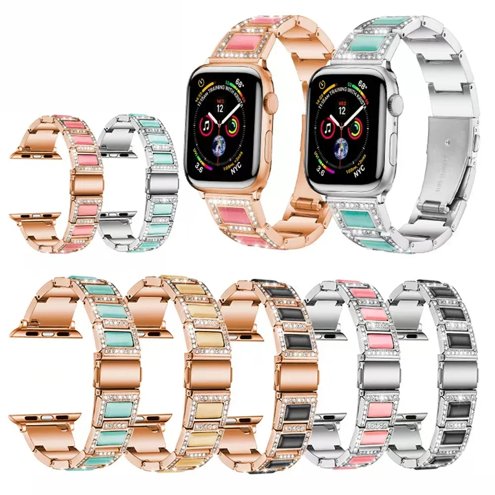 Metal Diamond Strap for Apple Watch Band 45mm 41mm 44mm 42mm 40mm 38mm Women Bracelet Watchband for IWatch 9 8 7 6 5 4 3 SE Belt