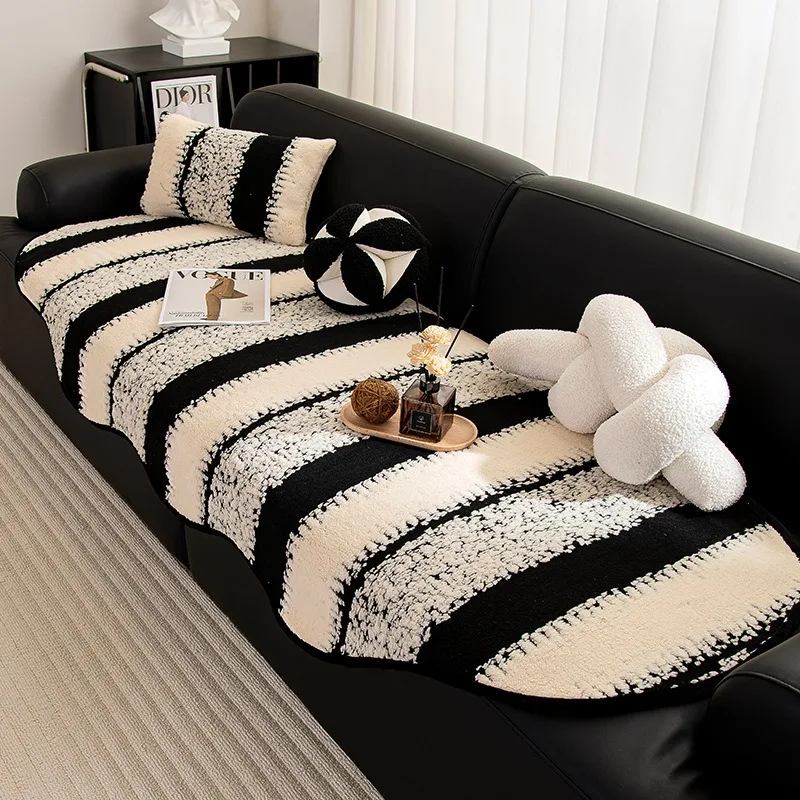 Special Shaped Striped Sofa Cover All-season Universal Soft Plush Couch Covers Living Room Decor Anti Slip Furniture Slipcover