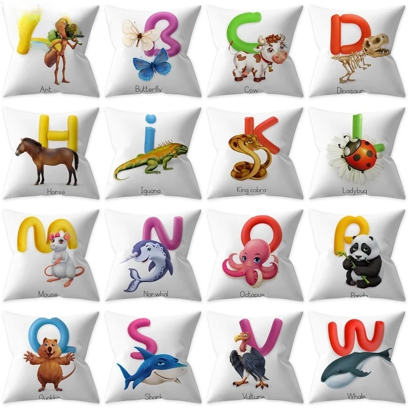 

Cartoon Animal English Letters Pillowcase Pillow Sitting Room Sofa Decoration Pillow Office Car Cushion Cover