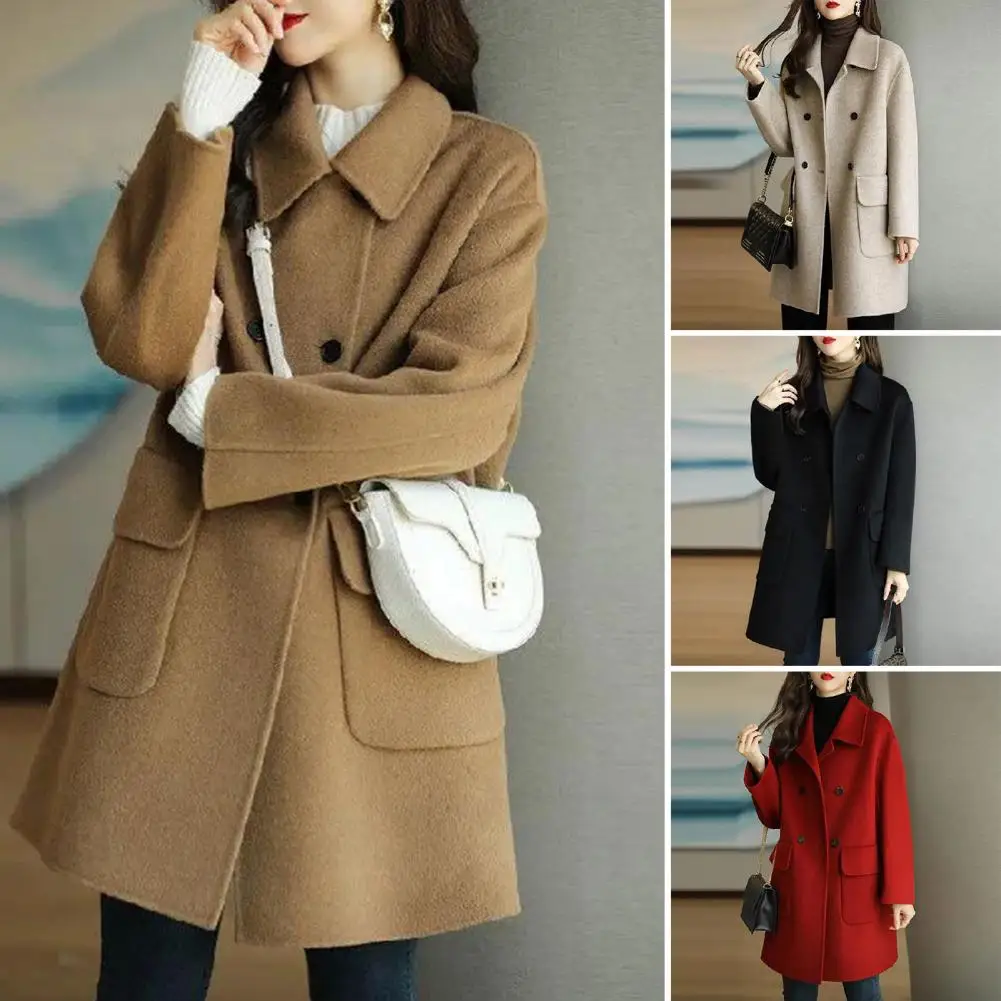 

Women Elegant Long Wool Coat Blue Classic Korean Woolen Overcoat Warmness Outwear Autumn Winter Single Button Fashion Women