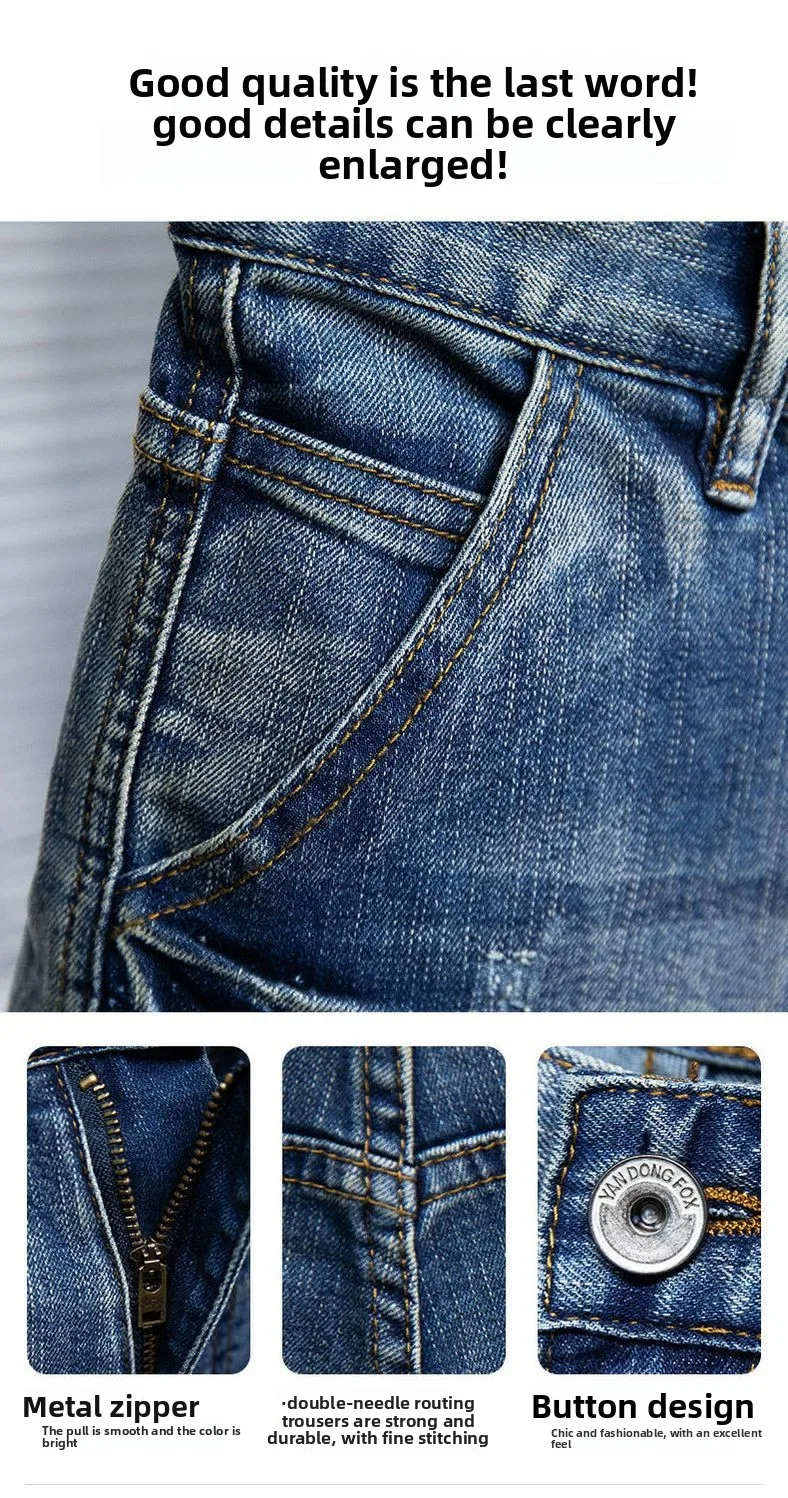 Embroidery Multi-pocket Denim Shorts Men's Pants Large Size Loose Outer Wear Medium Pants Summer Cargo Jeans Denim Short Men