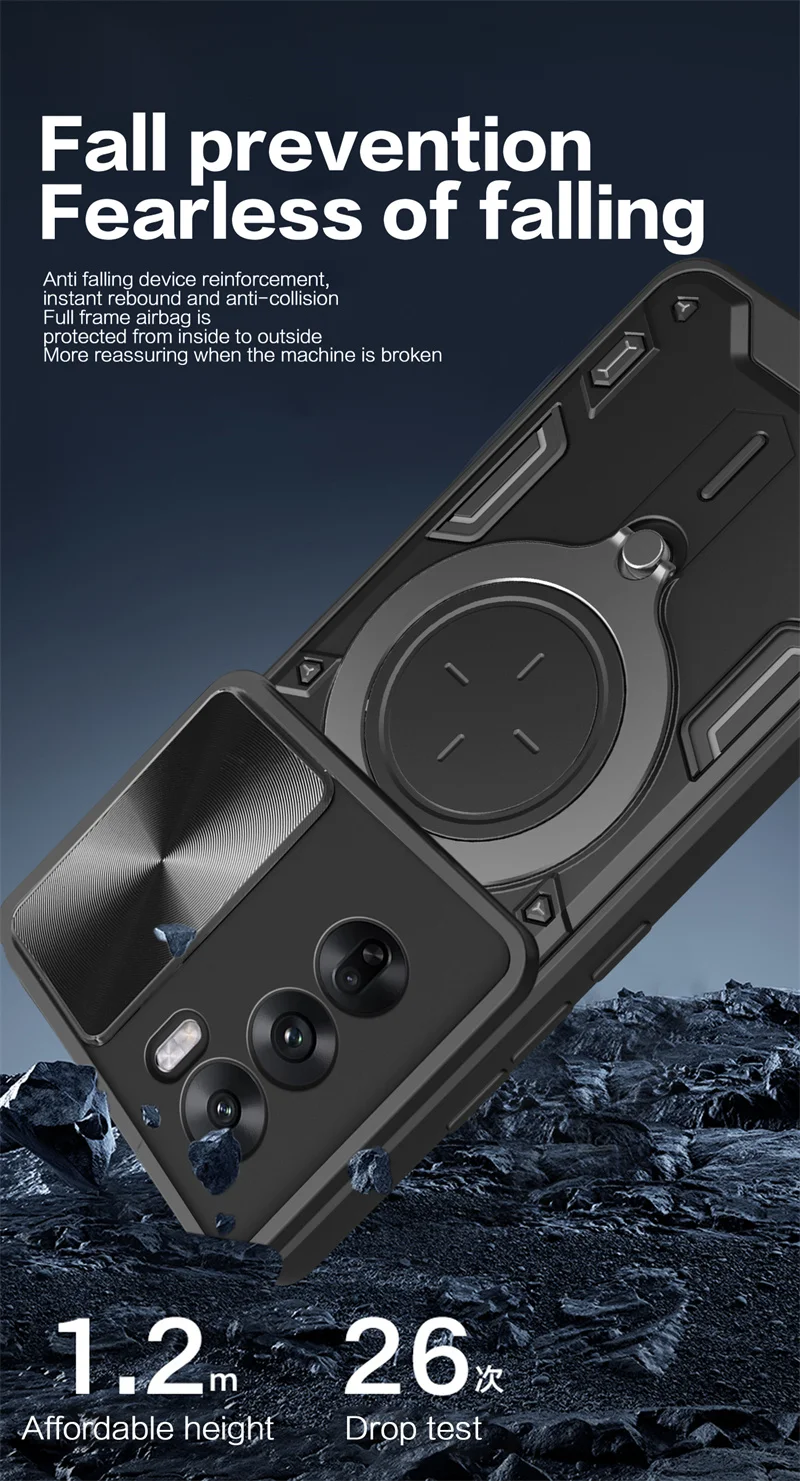 Shockproof Armor Slide Lens Camera Case with Magnetic Holder Ring