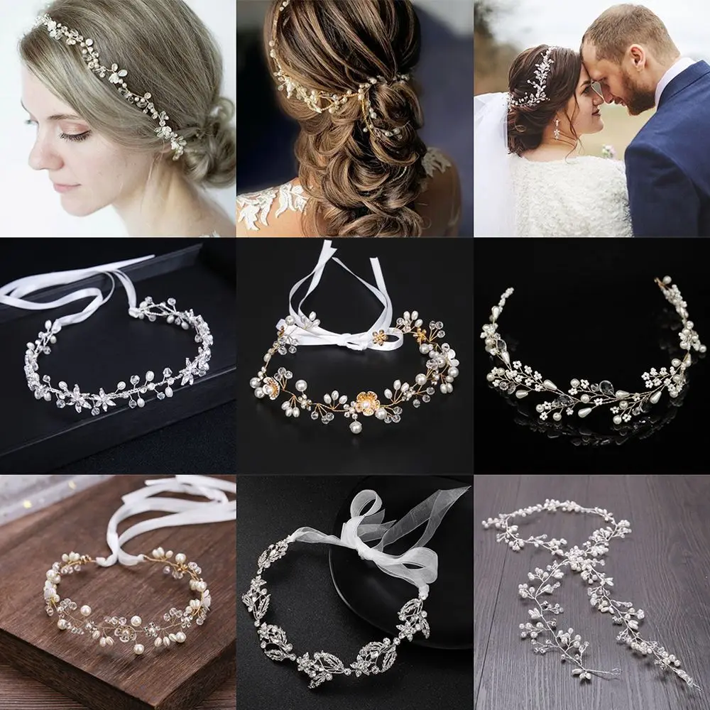 

Pearl Crystal Bridal Hair Vine Rhinestone Wedding Hair Accessories Diamante Headband Fashion Romantic Women Hair Jewelry