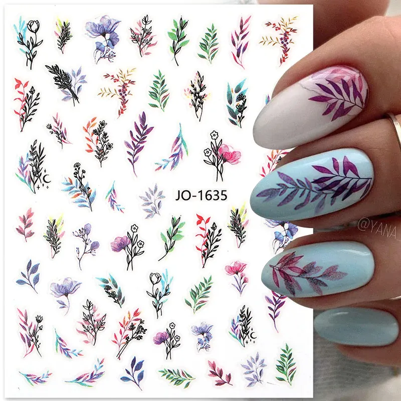 3d Nail Art Stickers Tropical Green Palms Leaves Flowers Flamingo Adhesive Sliders Nail Decals For Manicures Tips Decorations