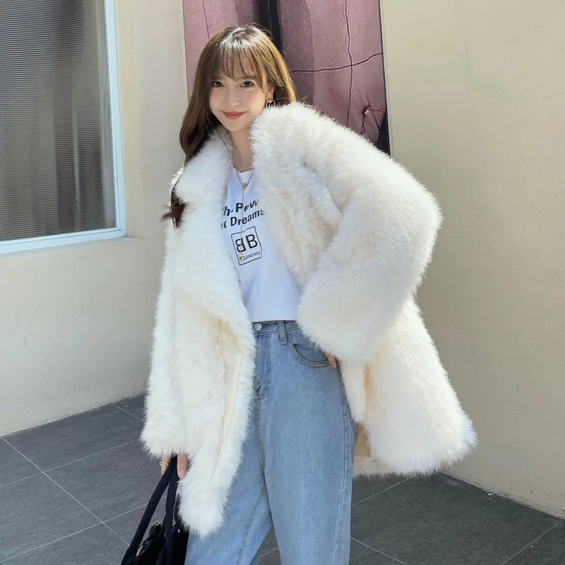 Patchwork Fox Fur Jacket for Women Warm Winter Fake Fur Coat Pink Plush Jacket Casual Loose Faux Fur Coat Female Outerwear