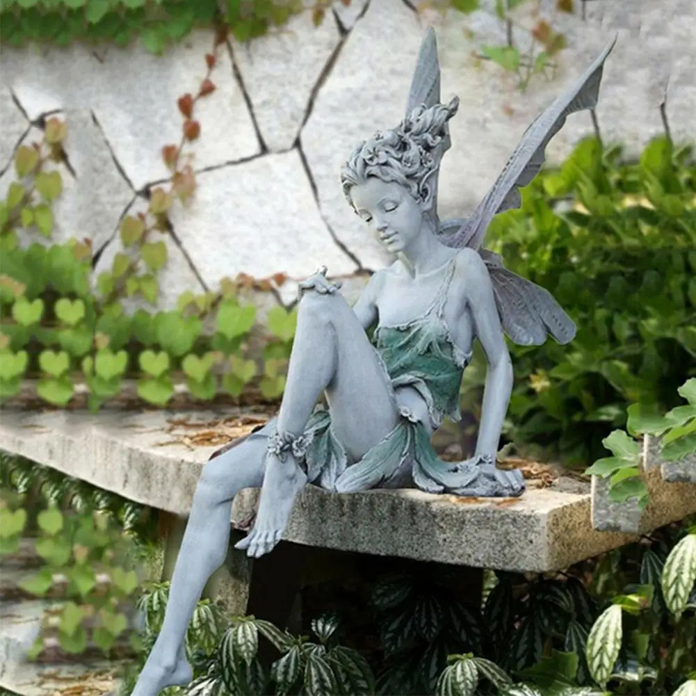 

Flower Fairy Sculpture Garden Landscaping Yard Art Decoration Angel Sitting Resin Turek Statue Craft Ornament Figurines Out M8S9