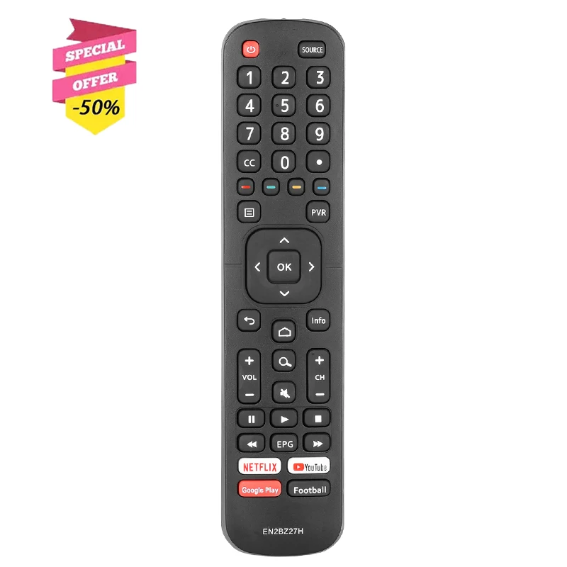 

EN2BZ27H Remote Control Compatible With Hisense LCD TV Replacement Controller With Netflix YouTube and Google Play Buttons