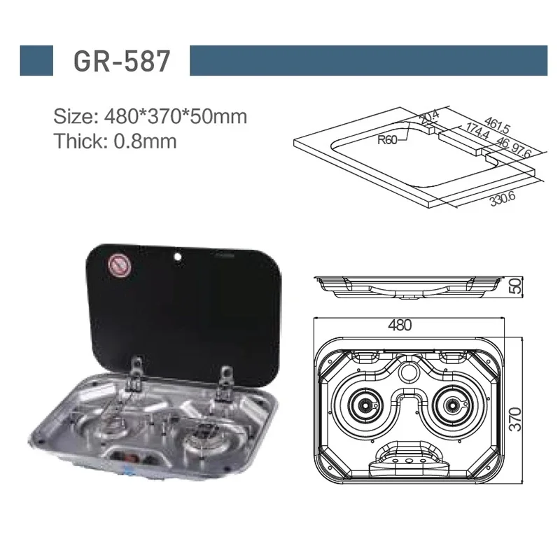 RV Stove Outdoor Stainless Steel Gas Double-headed 2*1.35KW Camping Car Kitchen