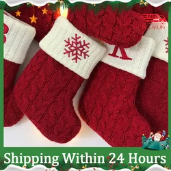 Letters Christmas Knitting Stocking Christmas Tree Pendant Decorations for Home Xmas Gift Snowflake Alphabet Christmas Socks Red