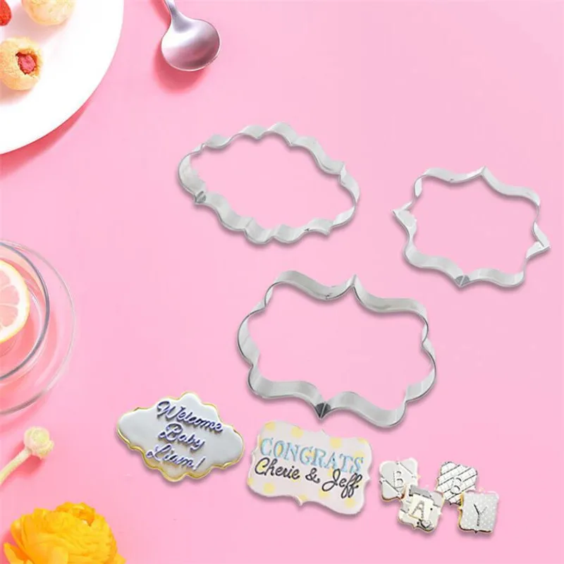 Sugar biscuit mold Plaque Cutter Cookies Frame DIY Cake Oval Square Rectangle Fancy Stainless Cookie Mold 3Pcs cookie cutter baking mold cookie mould cookie printing mold