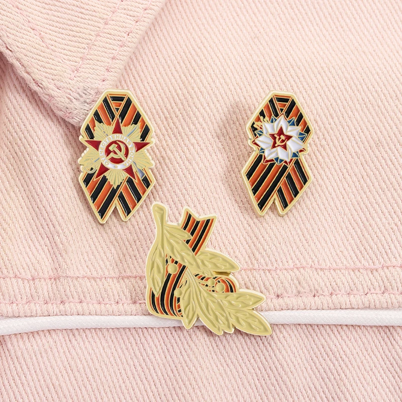 Weizenohrhammer und Sichel Emaille Pins Retro trendige rote Pentagramm Broschen Rucksack Abzeichen Schmuck Accessoire Geschenk für Freund – Detail 9
