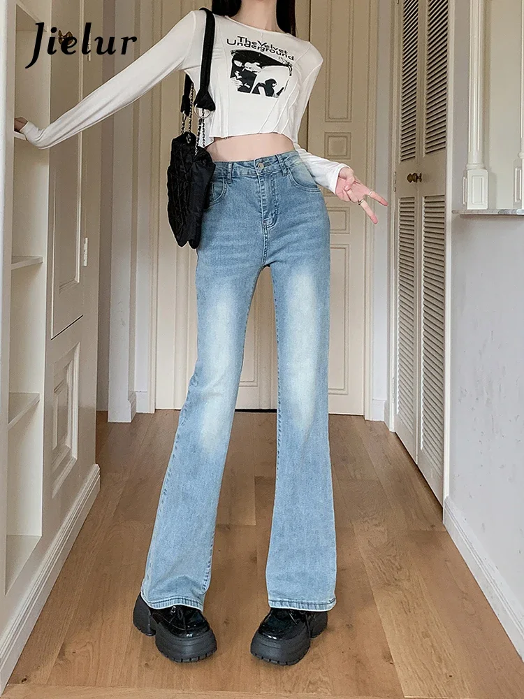 Jielur American Vintage High Waist Slim Women Jeans Autumn New Fashion Street Woman Jeans Blue Simple Basic Chicly Pants Female