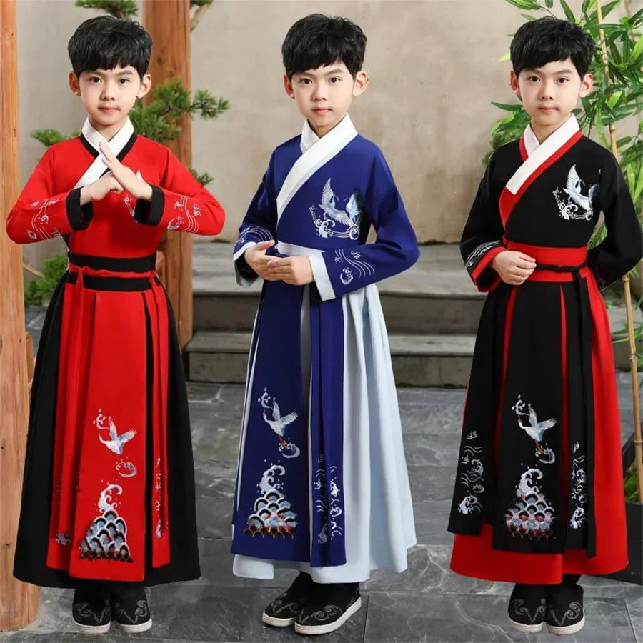 

Hanfu Dress Kids Traditional Chinese Costume Folk Ancient Crane Baby Girl Boy Tang Suit Dance Costume Party New Year Clothes