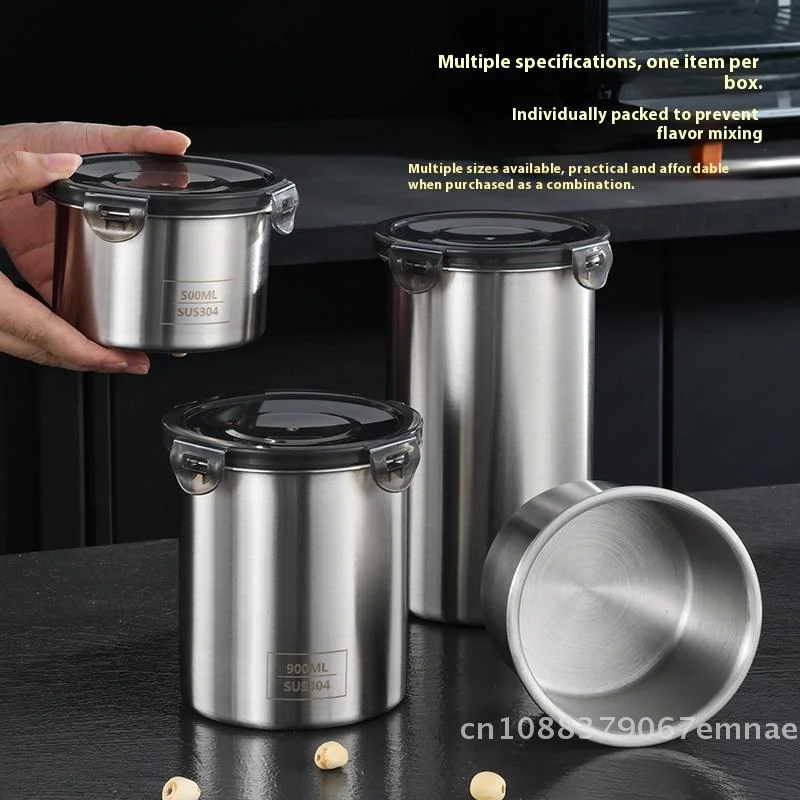 Conjunto de frascos de armazenamento de aço inoxidável 500/900/1400ml recipientes selados organizador de cozinha para grãos frescos café vegetal