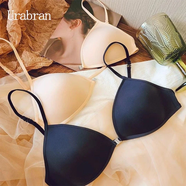 UBAU Hanging Neck Triangle Cup Underwear Female Thin Shoulder Strap  Beautiful Back Invisible Front Button Bra Thin Small Chest - AliExpress