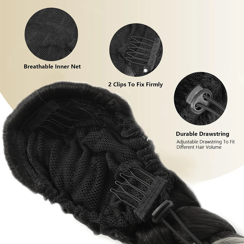 LUPU Synthetic Long Braided Overhead Ponytail Hair Ponytail Claw Clip Hair Extensions Drawstring  Hairpiece Pony Tail For Women