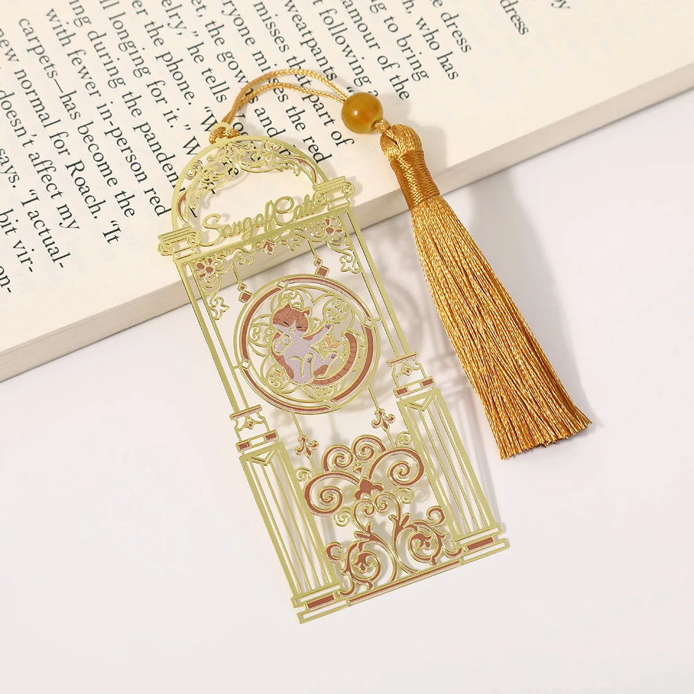 Tassel Cat Bookmark Metal Bookmark Brass Metal Classical Cute Style Student Gift Cultural and Creative Hollow 1PC