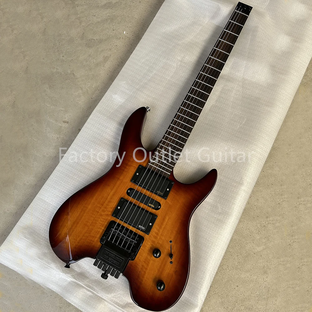 

6 струн, коричневая безголовая электрическая гитара с подставкой из розового дерева, 24 лада по индивидуальному заказу
