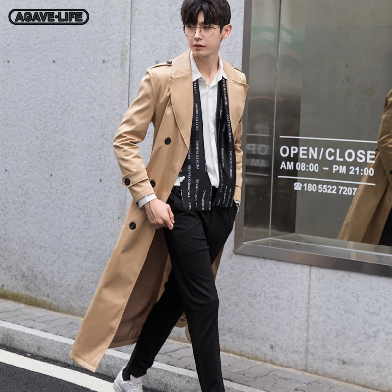 

Men's Long Windbreaker Spring Autumn Men Knee-length Windbreaker Korean Handsome Men Loose Jacket Fashion Men Outdoor Streetwear