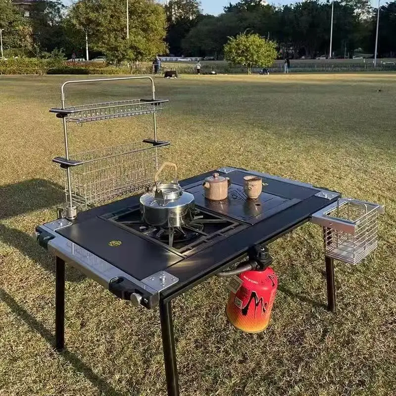 MICHSO 屋外折りたたみ取り外し可能な IGT テーブルスタンドアルミ軽量ポータブル 2 ユニット 3 ユニット 4 ユニットフレームキャンプテーブル MICHSO 屋外 IGT フレームテーブル取り外し可能な IGT ブラック