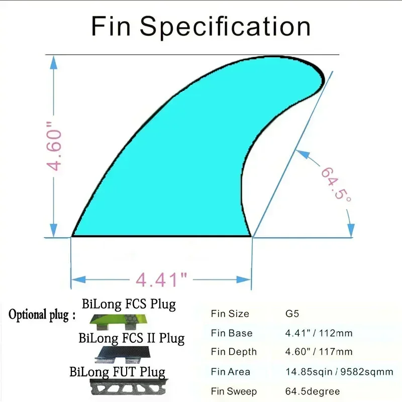 BiLong Futures Fins Surfboard Fins Thruster Tri Fin 3pcs Set G5 Size Fiberglass Honeycomb with Carbon Quilhas Surf Fin Surfing