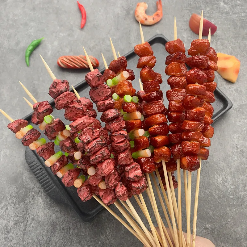 1Pcs Simulated Barbecue BBQ Skewer Artificial Lamb Skewers Beef Skewers Night Market Restaurant Window Display Props Party Decor