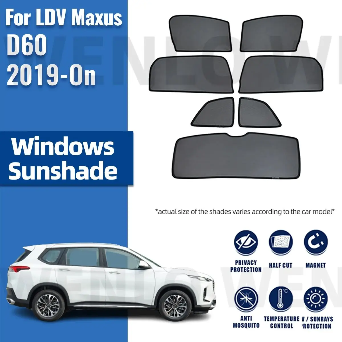 

For LDV Maxus D60 2019 2020 2021 2022 2023 2024 Car Sunshade Magnetic Front Rear Windshield Curtain Side Window Sun Shade Visor