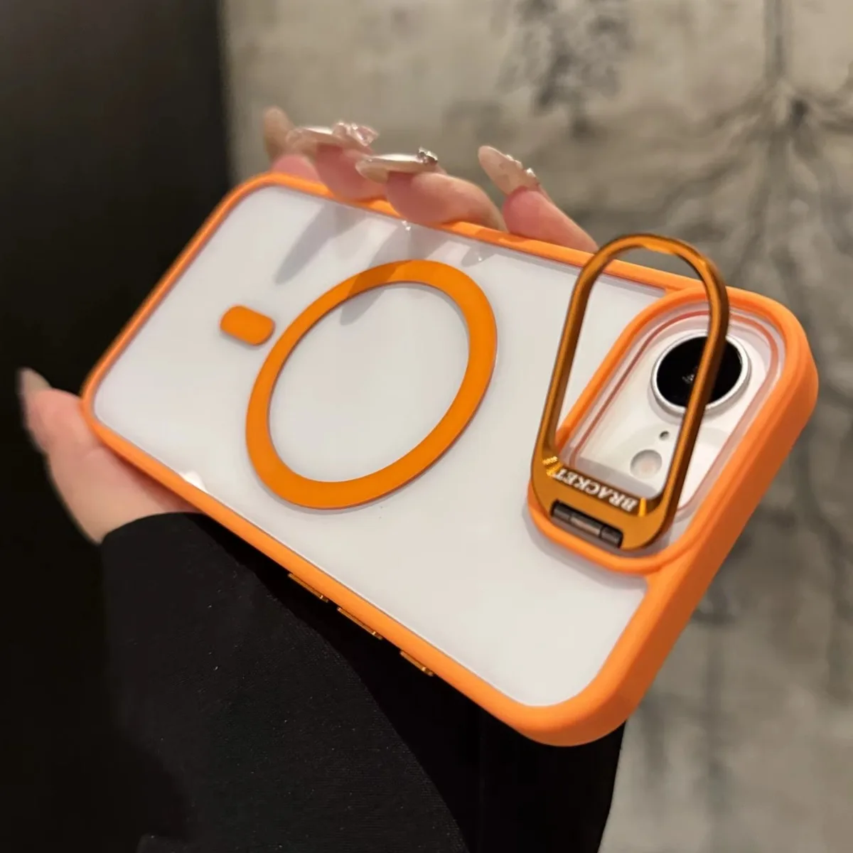 Magsafe-Compatible Clear Case with Metal Camera Frame Stand & Lens Protector