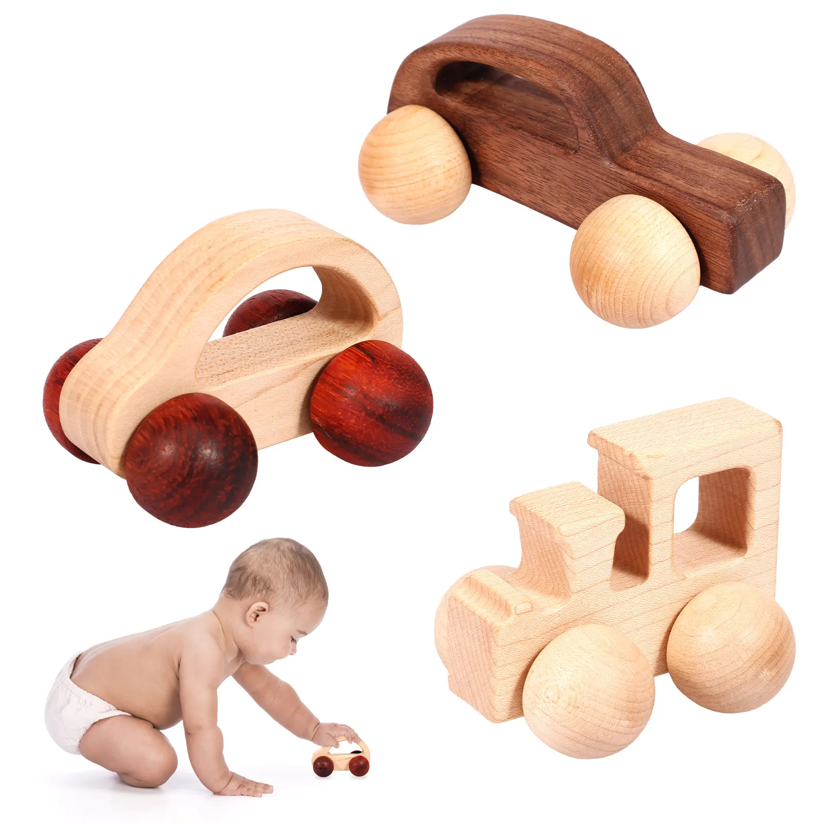 

3 шт., деревянные игрушечные машинки для детей от 6 до 18 месяцев