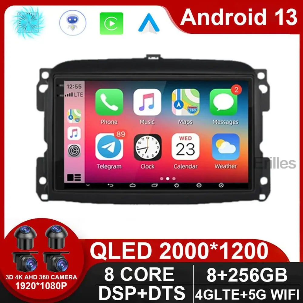 Autoradio Per Fiat 500L Egea Doblo 2012 - 2017 Multimedia Stereo Autoradio Android 12 Dsp Carplay Video Audio Navigation Qled