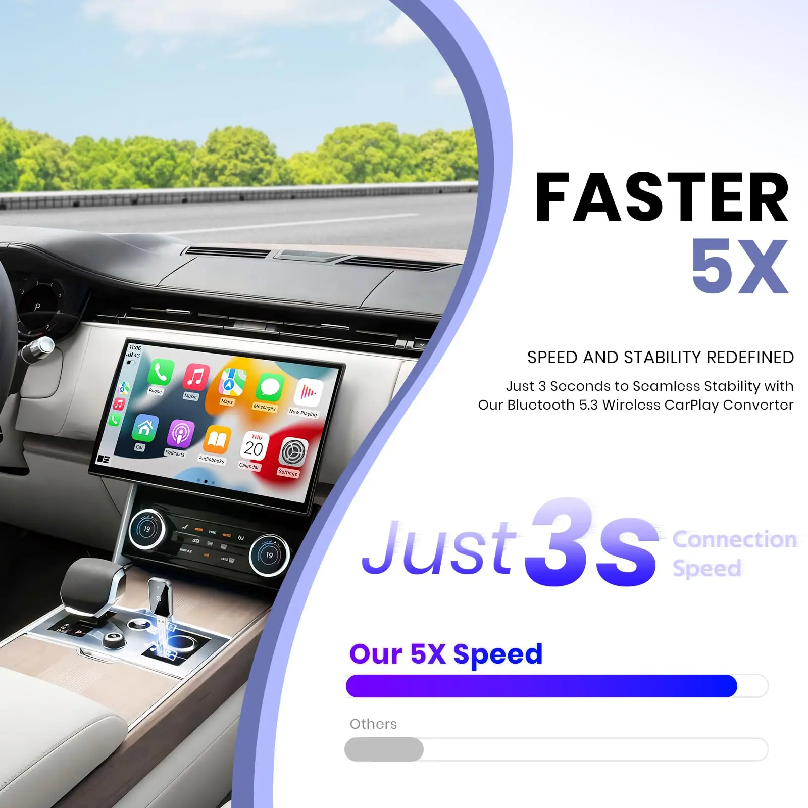 Wireless CarPlay Adapter for iPhone, Convert Wired to Wireless Apple CarPlay Adapter, Mini Size with Extension Cable USB & USB-C