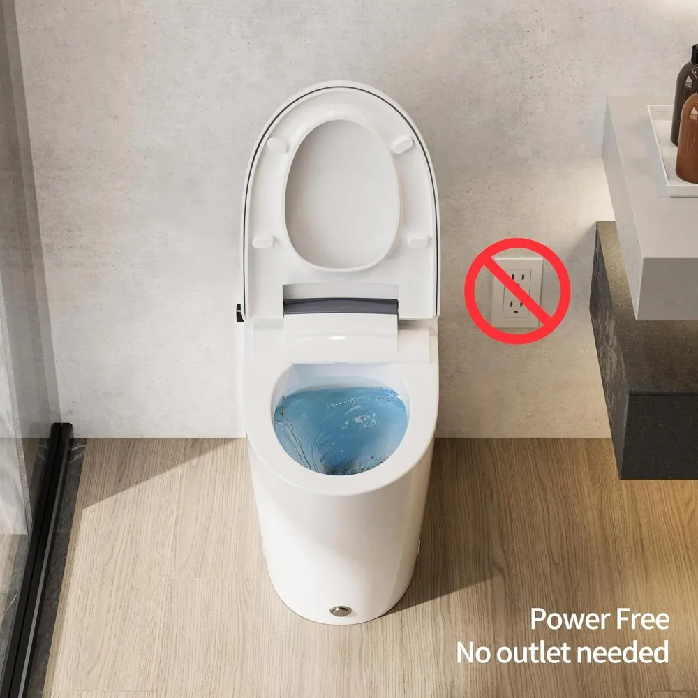 Non-electric One Piece Elongated Bidet Toilet for Bathroom, Built-in Air Pressure-Assisted System for Power Flush,Footkick Flush 5