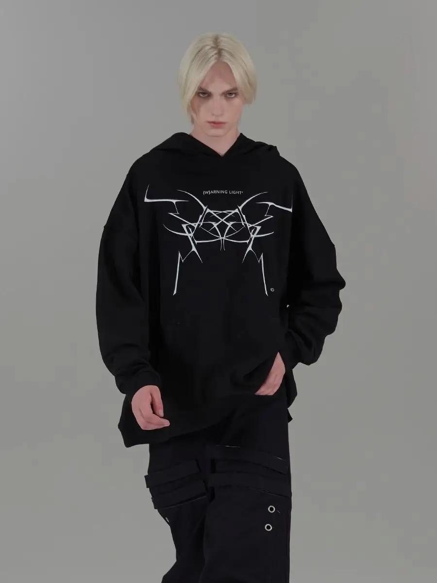 

American Style Retro New Special-shaped Irregular Printed Hoodie Autumn and Winter Fashion Street Clothing Handsome Couple Top