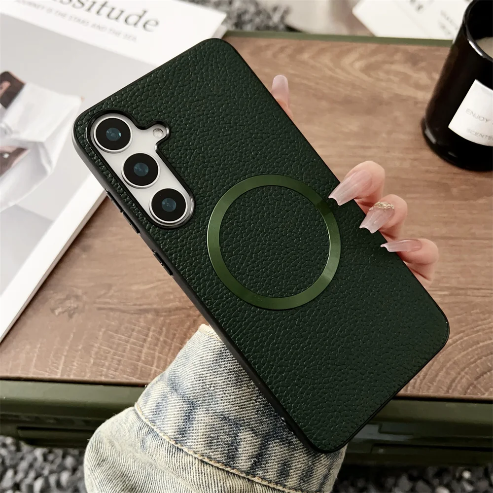 Luxury Lychee Pattern Fabric Magnetic Magsafe Leather Phone Case
