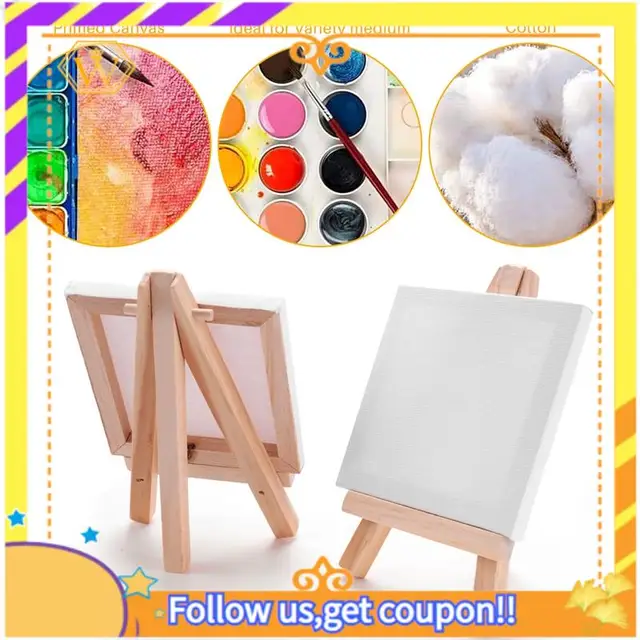 Latest-24Set Artists 5 Inch Mini Easel +3 Inch X3 Inch Mini Canvas Set Painting Craft DIY Drawing Small Table Easel Gift 5
