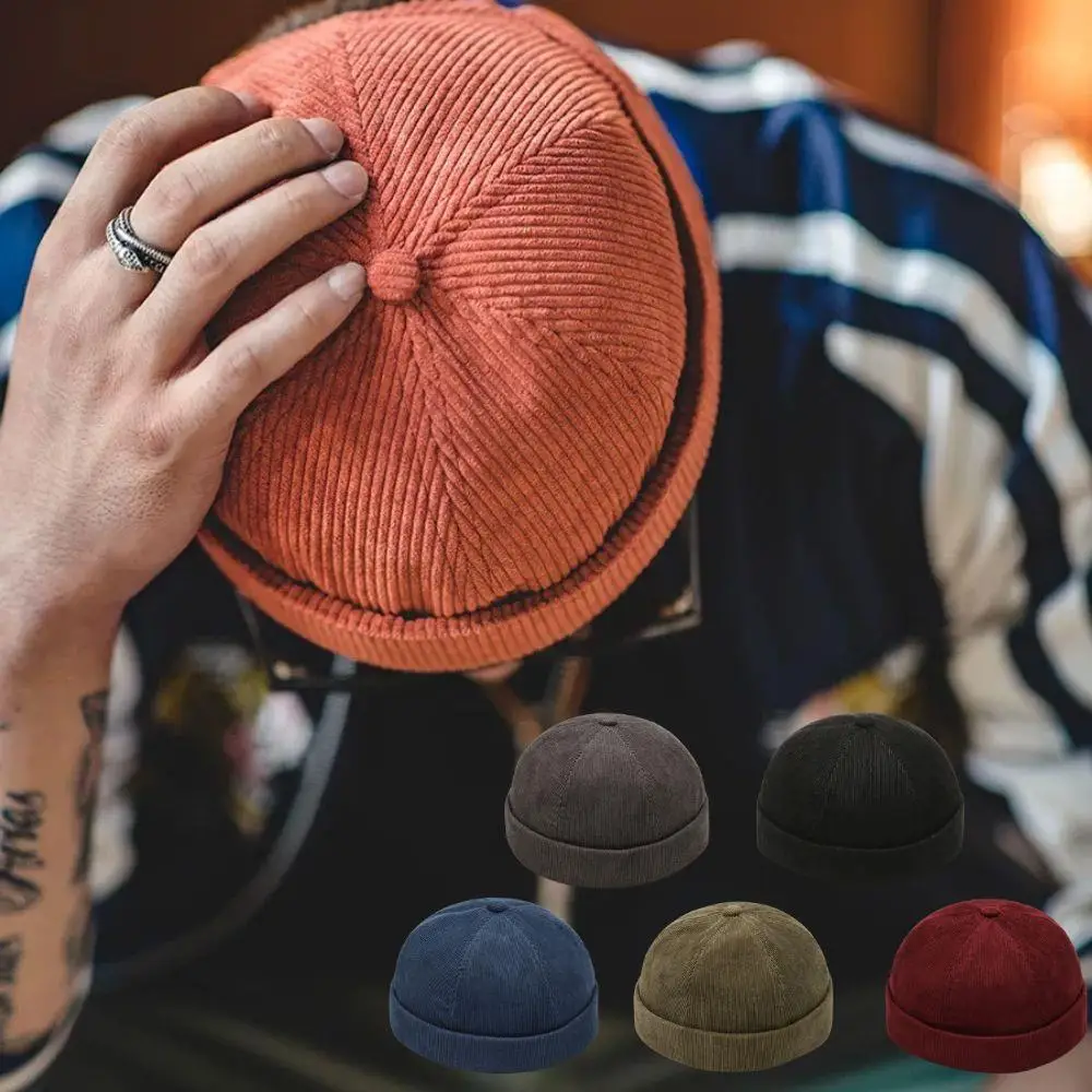 Retro Dome Beanie Hat For Men And Women Brimless Hats Skullcap Docker Adjustable Solid Color Novelty Cotton Caps Men Bonnet 3