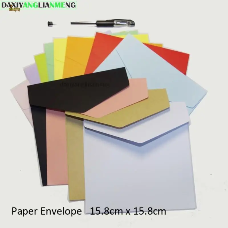 Square Kraft Multicolor Ordinary Invitation Paper Decorative Wedding Envelope ping 50PCS/LOT 15.8/12.7 /10 wedding envelopes