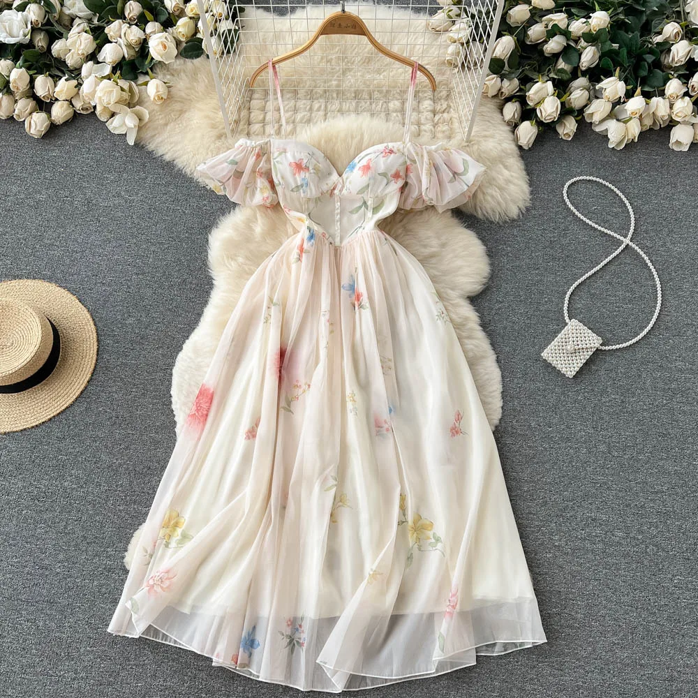 Casual Midi Dress Y2k Summer Spring Fashion Design Women Runway High Street Vintage Flowers Print Lantern Sleeve Belt Vestidos spring and autumn fashion zipper men s set couple street jogging pullover outdoor leisure mountaineering hot selling sportswear