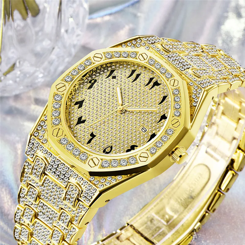 COOL Brand Watches For Male Fashion Alloy Band Hip Hop Diamond Date Quartz Luxury Watch sss Supply Relojes Lujo Marcas Men 2024