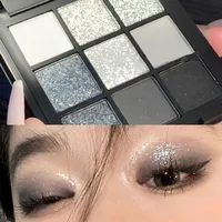 Cold Sweet Light European And American Smoky Eye Nine Color Eyeshadow Tray Cement Dark Punk Black And White Gray Metal Pearl 2