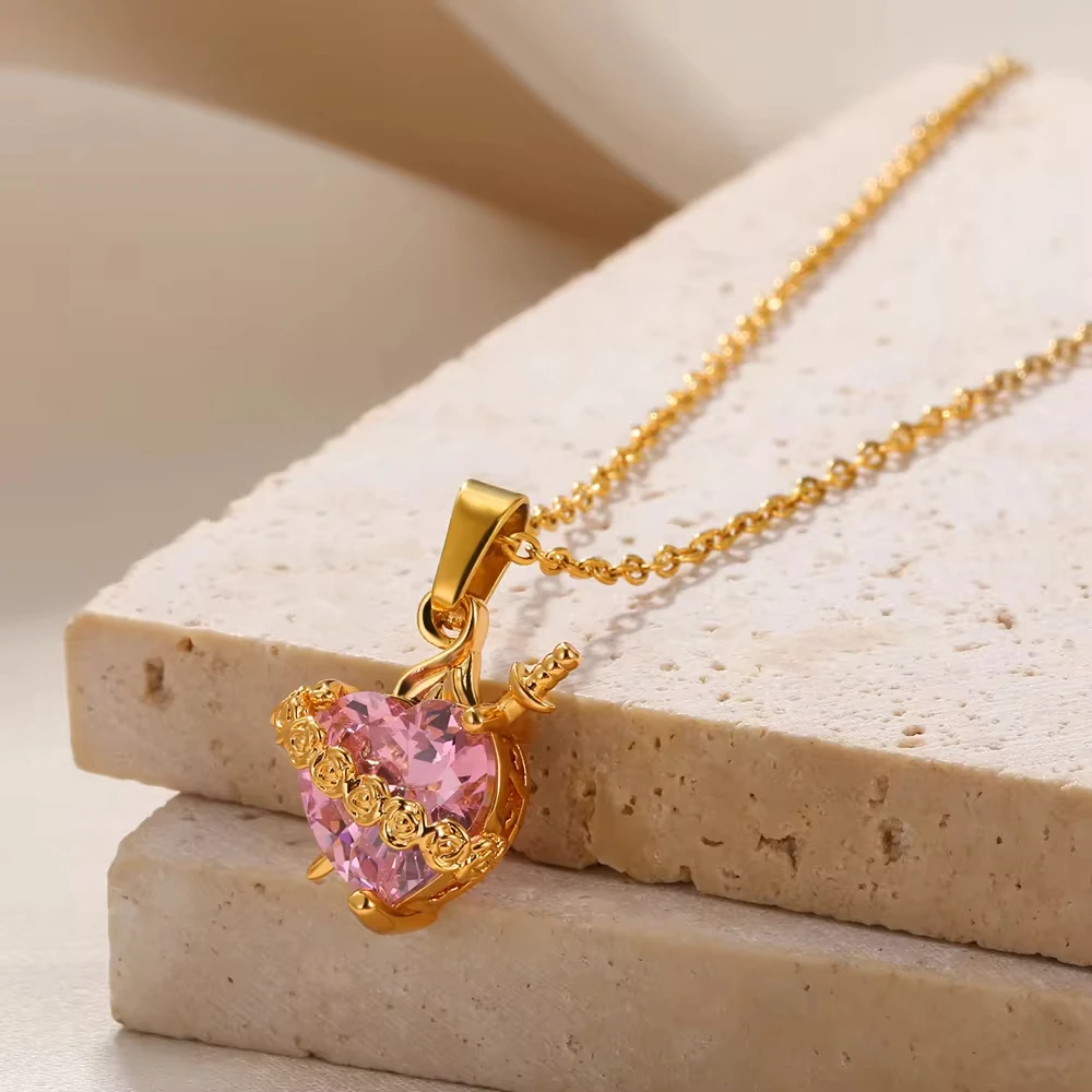 Pink Heart Zircon Necklace