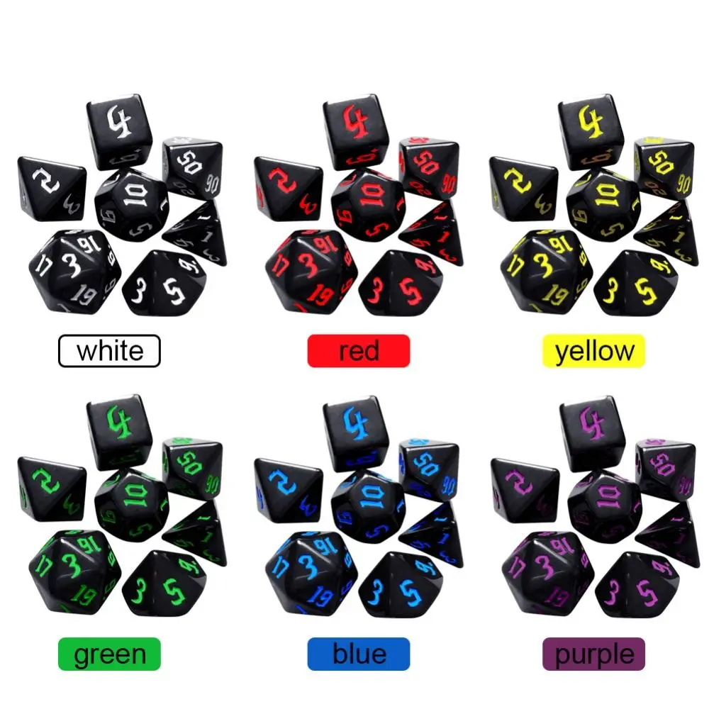 7Pcs/Set Multifaceted Digital Dice Set Acrylic Table Game Opaque Polyhedral Dices for DND Dice Tabletop Role-Playing Game