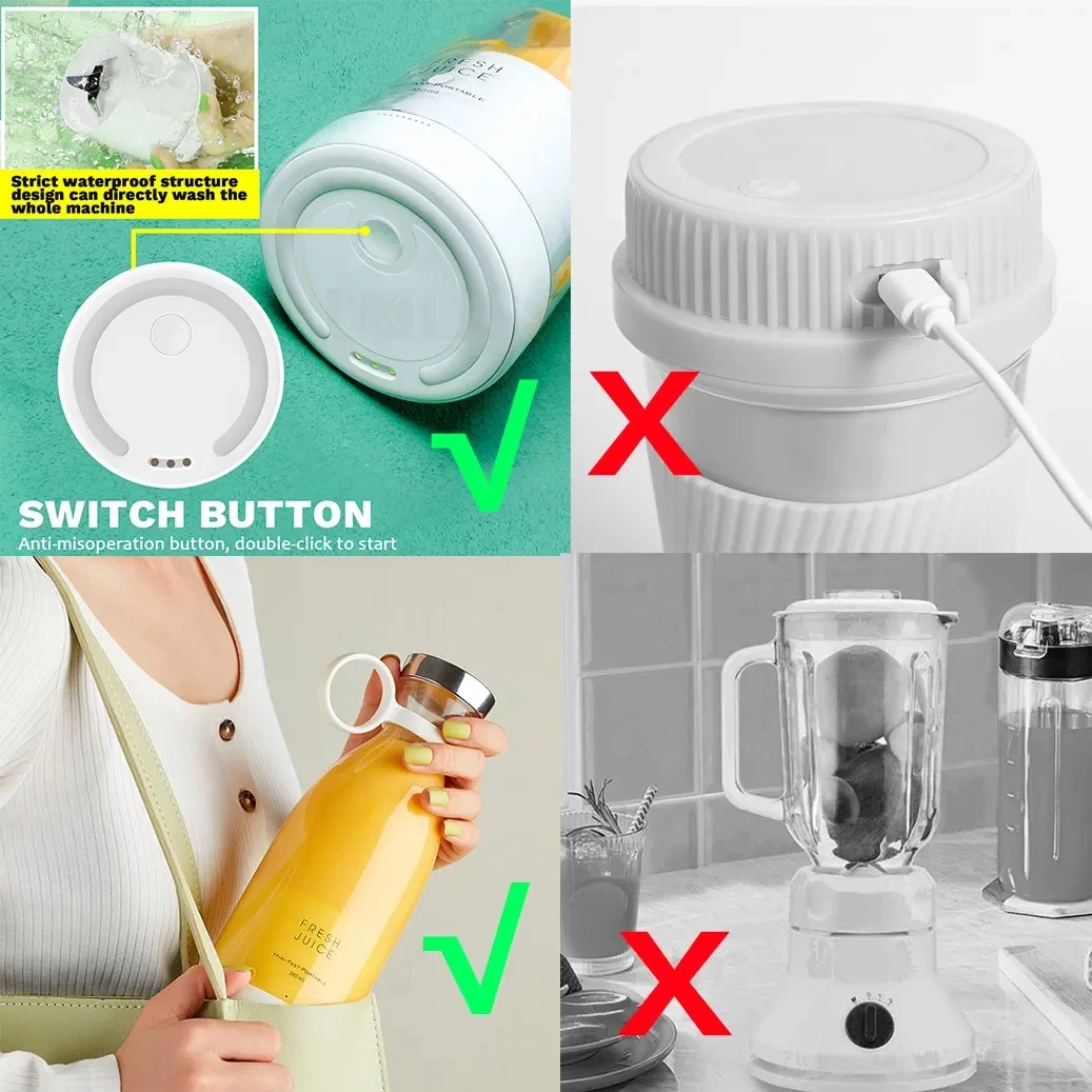 

Portable Blender Fresh Juice Mixer Electric Wireless Charge Mini Fruit Mixers Juicer Cup Blender Milkshake Juice Maker Machine