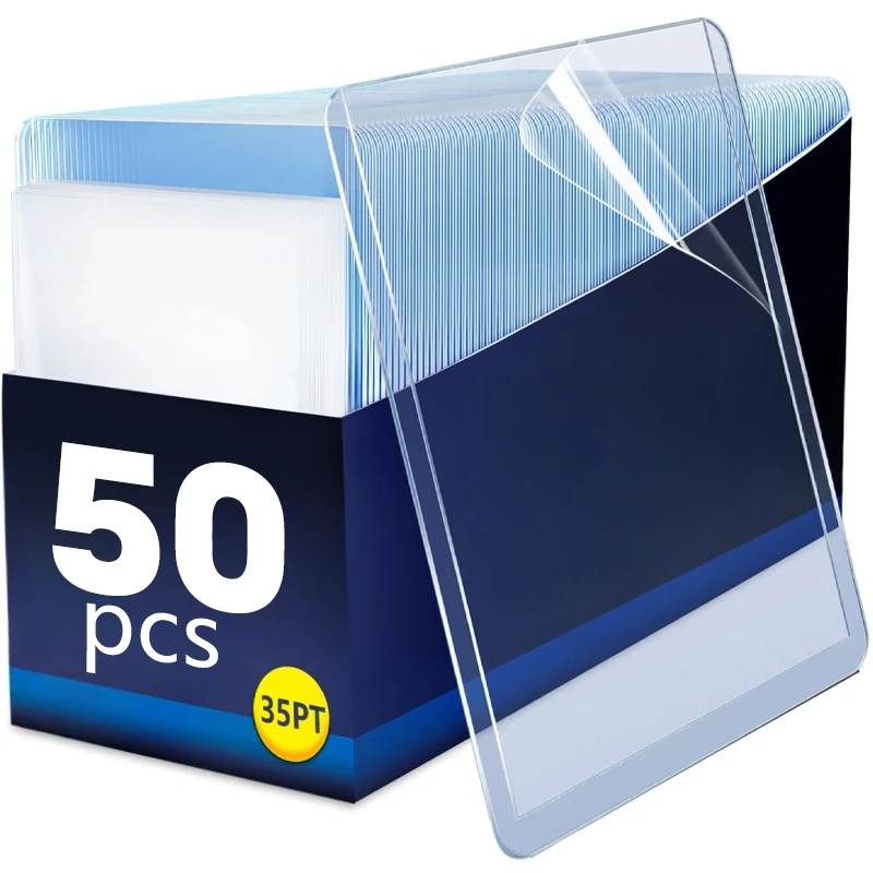 50/1Pcs Transparent Card Holder with Protective Film Clear Card Sleeve Idol Photo Game Baseball Holders Cover 35PT 3"x4"