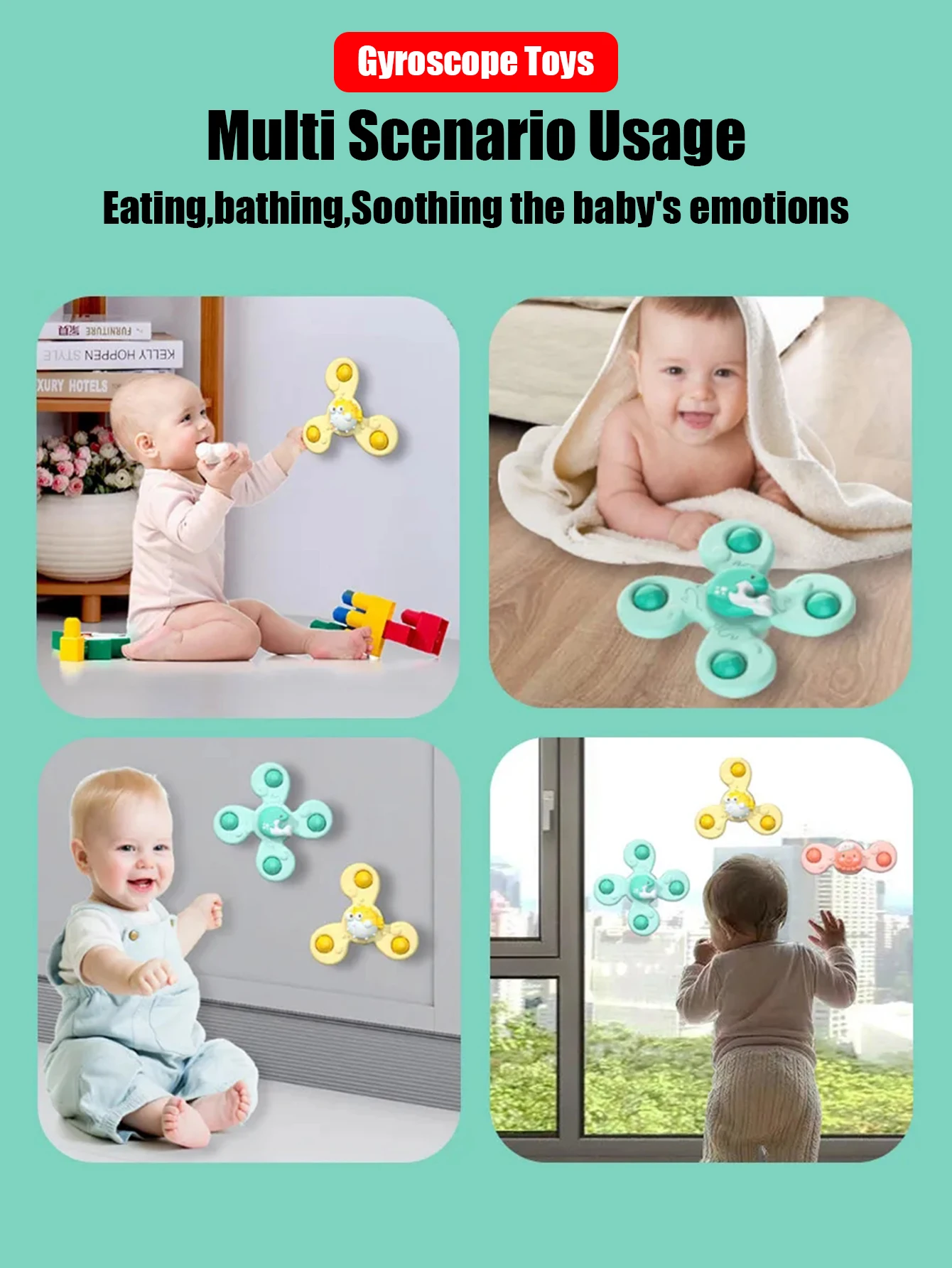 3Pcs/Set Baby Bath Toys Funny Bathing Sucker Spinner Suction Cup Cartoon Rattles Fidget Educational Toys For Children Boys Gift 5