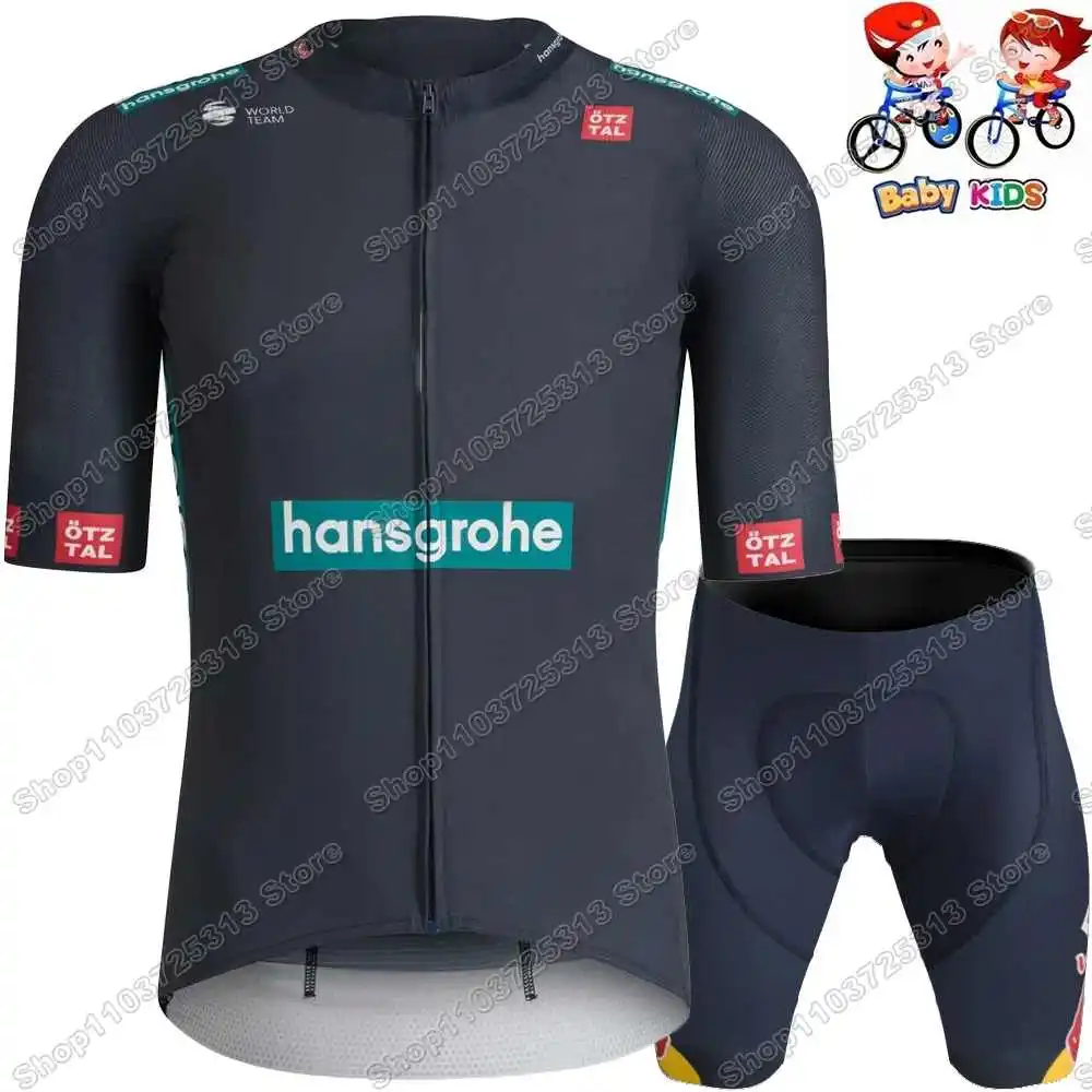 2025 Kids Team Hansgrohe Cycling Jersey Set Boys Girls France Tour Slovenia Primož Roglič Clothing Children Road Bike Shirt Suit 3